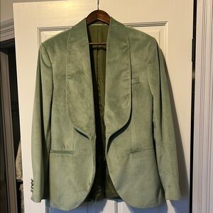 Stylish Green Velvet Lapel Blazer